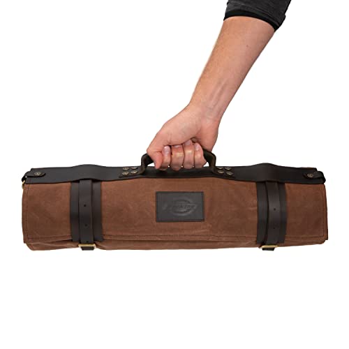 Dickies Chef Knife Roll Bag Portable Organizer and Cutlery Storage Roll, Waxed Canvas and Leather, Large - size: Large