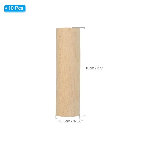 PATIKIL 1-3/8 x 4 Inch Dowel Rods Wood Sticks Unfinished Round Dowels 10pcs - size: 1-3/8"x4"