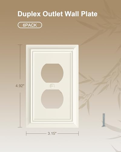 6-Pack Natural Bamboo Fiber Duplex Outlet Cover Plate, Durable Wall Plate - color: Light Almond, size: 1 Duplex 6PK