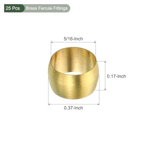 YOKIVE 25 Pcs Brass Ferrule Fittings, Compression Sleeves Ferrule Ring Assortment Kits, Great for Air Water Tubes (Brass Tone, 8mm Hole ID) - size: 8mm