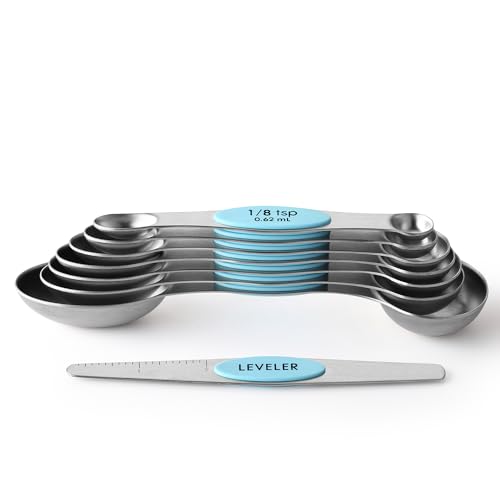 Spring Chef Stainless Steel 8 Magnetic Measuring Spoons, 2 Pack, Aqua Sky - color: Blue (Aqua Sky), size: 2-Pack