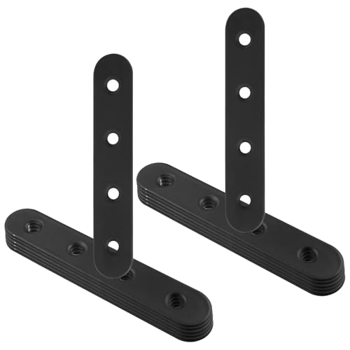 12 Pcs 4 Inch Black Straight Brackets, Stainless Steel Brace - size: Black, 4" x 0.69"