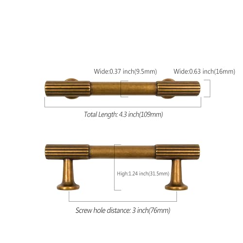 Asidrama 10 Pack 3 inch Antique Brass Kitchen Cabinet Handles - color: Antique Brass, size: 3" Hole Center