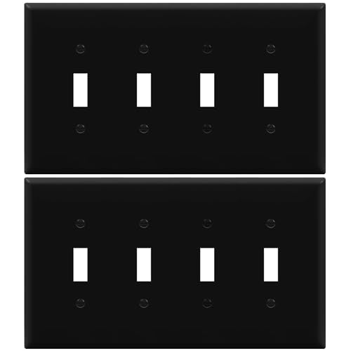 ENERLITES Mid-Size 4-gang Toggle Light Switch Cover Plate, 2 Pack, Black - color: Black, size: Mid-Size (Pack of 2)