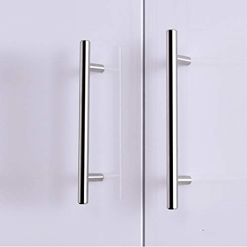 Probrico 30 Pack|3.5 inch Drawer Pulls Stainless Steel, Modern Polished Chrome Cabinet Pull, Round T bar Handles Dresser Drawer knobs, Kitchen Cabinet Knobs Hardware, 6 inch Overall Length - color: Polished Chrome, size: hole center 3-1/2"
