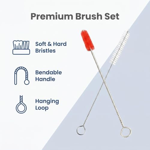 Straw Cleaner Brush, Reusable Metal Handles Straw Cleaner Brush Extra Long for Stanley Mug 40, 30, 20 oz, 10mm Wide for Sippy Cup, Water Bottle and Tubes - color: Clear+red