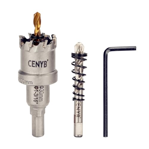 1-3/16" (30mm) Tungsten Carbide Tipped Hole Saw with 2Pcs Titanium-Plated Pilot Drill Bits for Hard Metal,Stainless Steel,Iron,Aluminum Alloy,Wood and Plastic - size: 30mm | 1-3/16"