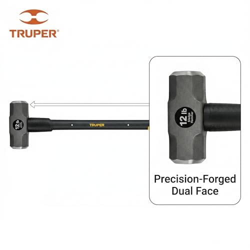 Truper 12 lb Sledge Hammer, 34-Inch Fiberglass Handle with Shock-Absorbing Grip, Double-Faced Forged Steel Head, Heavy-Duty Industrial Demolition Tool (Model 30931 / MD-12F) - size: 12 lb, style: Fiberglass