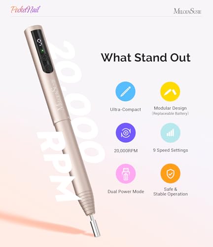 MelodySusie Pen-Shaped Cordless Nail Drill PocketNail PC100GR for Beginners - color: Basic - Gold