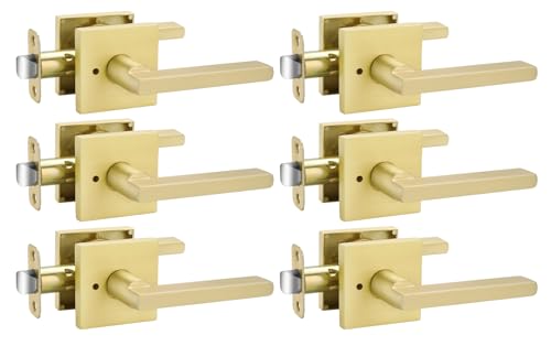 Goldenwarm Brushed Gold Door Handles Interior, Privacy Door Handle 6 Pack - color: Brushed Gold