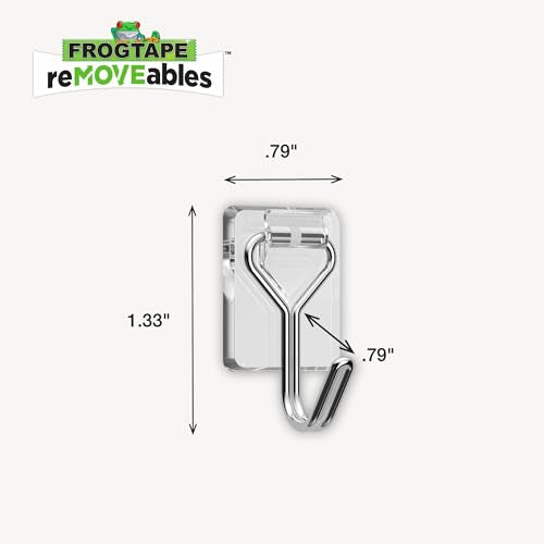 FrogTape reMOVEables Damage Free Adhesive Hook - Removable & Reusable Small Wire Wall Hooks for Hanging - No Nails - Includes 9 Hooks & 12 Adhesive Strips - Holds up to 0.5 lb - Clear (Pack of 18) - color: Clear, size: Pack of 18, style: Small