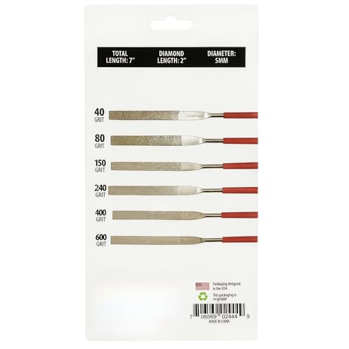 6pc Diamond Coated Flat File Set, 40 to 600 Grit