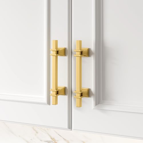 Haliwu 10 Pack 4 Inch Gold Cabinet Handles Brushed Brass Drawer Pulls - color: Matte Gold, size: Hole Center Spacing：102mm (4 inch)