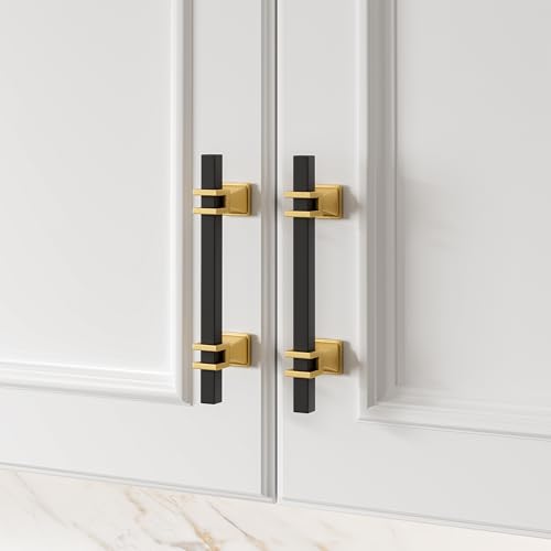 Haliwu 10 Pack 4 Inch Black and Gold Cabinet Pulls Zinc Kitchen Handles - color: Black & Matte Gold, size: Hole Center Spacing：102mm (4 inch)
