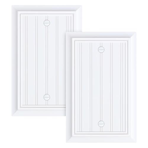2-Pack Classic Beadboard Natural Bamboo Fiber Single Blank Wall Plate - color: Pure White, size: 1 Blank 2PK