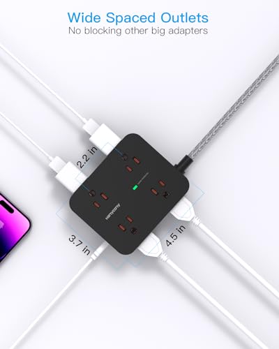HANYCONY 6Ft Surge Protector Power Strip USB C, 1080J, 8 Outlet Extender - color: Black, size: 6ft