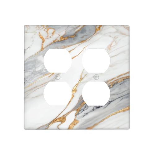 White Gray Gold Marble Light Switch Cover Decorative Wall Plate - color: 2 Gang Double Duplex Outlet