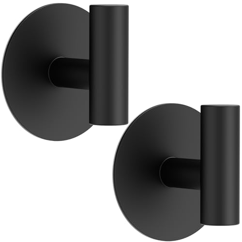 Bntuk Adhesive Wall Towel Hooks, No Drill Waterproof Bathroom Shower Hooks - color: Black, size: 2 Pack
