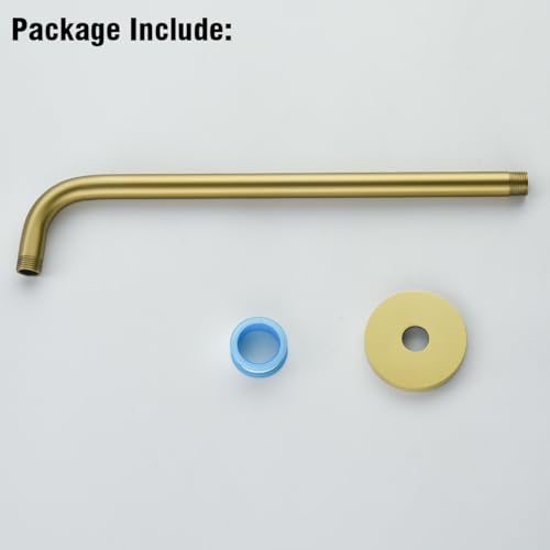 RANDOM 16 Inch Shower Arm with Flange,Stainless Steel 90 Degree Rain Shower Head Extension Arm,Wall-Mounted Shower Head Arm for Fixed Shower Head,Brushed Gold.RD91018-16BG - color: 16″ Brushed Gold(Round Flange)