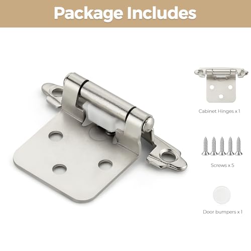 30 Pack 15 Pair Brushed Nickel Cabinet Hinges, 1/2" Overlay Kitchen Hinges - color: Satin Nickel, size: 1/2" Overlay