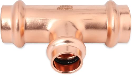 (WDAISY 5 Pack) Industrial-Grade 3/4" × 3/4" × 1/2" Copper Press Fit Tee – Press Fitting, Heavy-Duty Copper Tee, LBP Design, Press Fitting for Copper Tube, Plumbing Connector, Pipe Repair - size: 3/4" × 1/2" × 3/4" Copper Press Reducing Tee – 5P