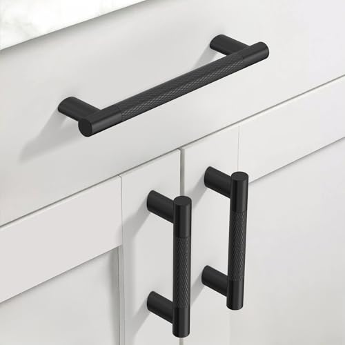 Matte Black Knurled Cabinet Handles Kitchen Pulls 3.75 Inch 10 Pack - color: Matte Black, size: 3.75" Hole Center