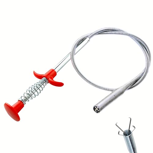 Flexible Drain Clog Remover Tool, Extra Long Plumbing Snake Hair Catcher with 4-Prong Grabber Claw, Heavy-Duty Spring Reacher for Kitchen Sink, Bathroom Tub, Sewer & Dropped Items (24 inch) - color: 24 inch