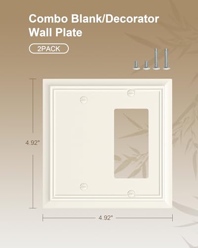 2-Pack Natural Bamboo Fiber Combo Blank/Decorator Wall Plates - color: Light Almond, size: 1 Blank/1 Decorator 2PK