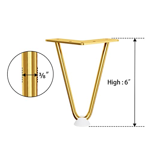 SMARTSTANDARD 6 Inch Hairpin Furniture Legs, Gold Set of 4PCS - color: Gold, size: 6 Inch