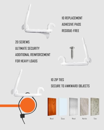 OneLeaf 10-Pack Adjustable Elastic Cable Clips, Cable Management, White - color: White