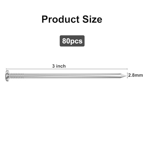 VGBUY 80PCs Stainless Steel Hardware Nails - 3 Inch Flat Head, Long Wall & Wood Finishing Nails for Picture Hanging - color: Silver, size: 3 in