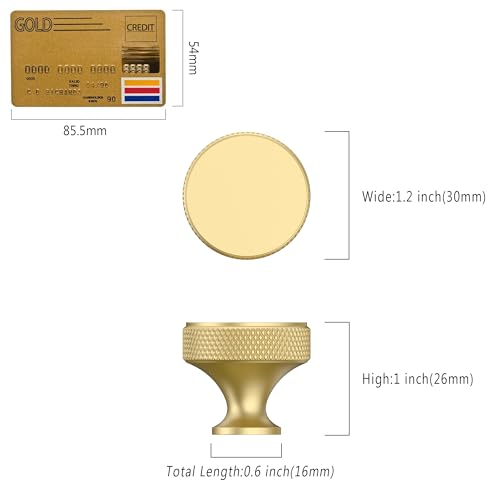 10 Pack Matte Gold Knurled Cabinet Knobs Round Drawer Pulls - color: Matte Gold