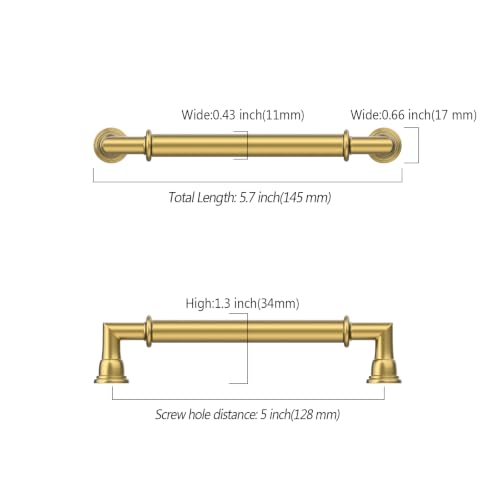 Asidrama 10 Pack 5 Inch(128mm) Vibrant Brushed Moderne Brass Cabinet Pulls Heavy-Duty Solid Kitchen Cabinet Handles Drawer Hardware for Bathrooms Cabinets 2281 - color: Vibrant Brushed Moderne Brass, size: 5" Hole Center