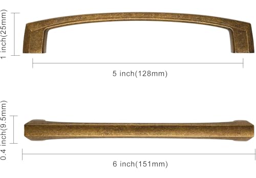 Asidrama 10 Pack 5 inch Antique Brass Kitchen Cabinet Handles - color: Antique Brass, size: 5" Hole Center(128mm)