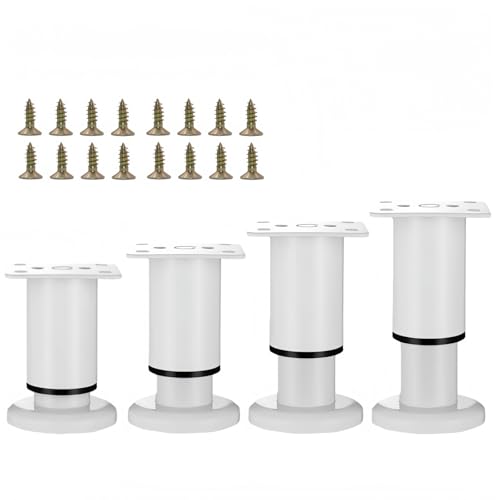 4Pcs White Adjustable3.1-4.7 Inch Metal Furniture Legs for Cabinet Sofa - color: White, size: 3.1"- 4.7"-Set of 4