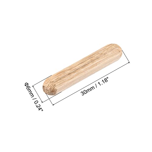uxcell Wooden Dowel Pins 36pcs 6x30mm(1/4" x1-1/4) Fluted Beveled Ends Wood Dowel Pegs Kiln Dried Hardwood for Woodworking Furniture Shelf - size: 6x30mm