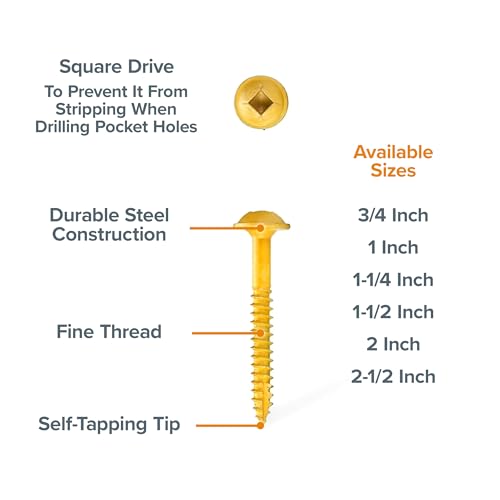 Bora Pocket Hole Screws 1-1/4 in Fine Thread 250 Piece - size: 1-1/4 inch (250 Piece), style: Fine Thread