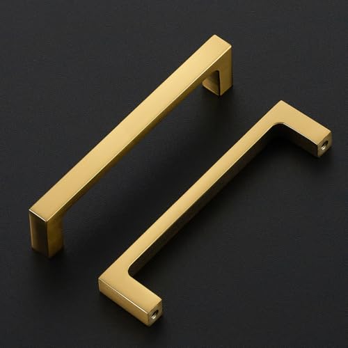 Ravinte Brushed Gold Kitchen Cabinet Solid Handles,4 Inch,5 Pack - color: Brushed Gold, size: 4 Inches Hole Center