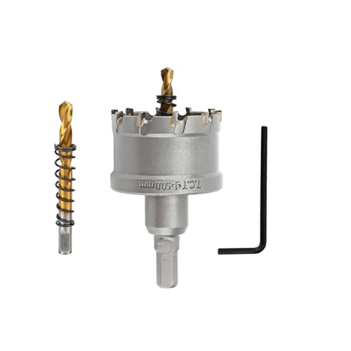 2'' TCT Hole Saw Kit Tungsten Carbide Tipped Hole Saw Drill Bit with Titanium-Plated Pilot Drill bit for Metal, Stainless Steel, Iron (50MM) - size: 50MM | 2''