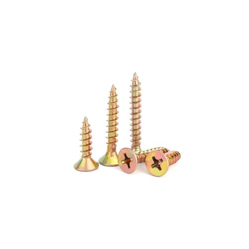 Wensilon (385PCS) Flat Head Yellow zinc Wood Screws, Quick Metal self Tapping Flat Head, Equipped with Dry Wall Plastic Anchor kit. - color: Yellow, size: Multi-Size Kit
