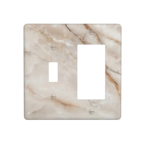 Beige Marble Pattern Light Switch Cover Modern Wall Plate Decorative 2 Gang 1 Toggle 1 Rocker Comb Switch Plates Electrical Outlet Faceplate for Bathroom Kitchen Bedroom 4.5" x 4.5" - size: 2 Gang 1 Toggle 1 Rocker Comb