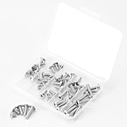 M6 x 8mm 12mm 16mm 20mm 25mm Flat Round Head Hex Socket Cap Screws Bolts, Furniture Screws, 304 Stainless Steel, Metric Fully Threaded, Allen Hex Drive, Bright Finish, Assortment Kit 50PCS - size: M6 x 8/12/16/20/25mm (50PCS)