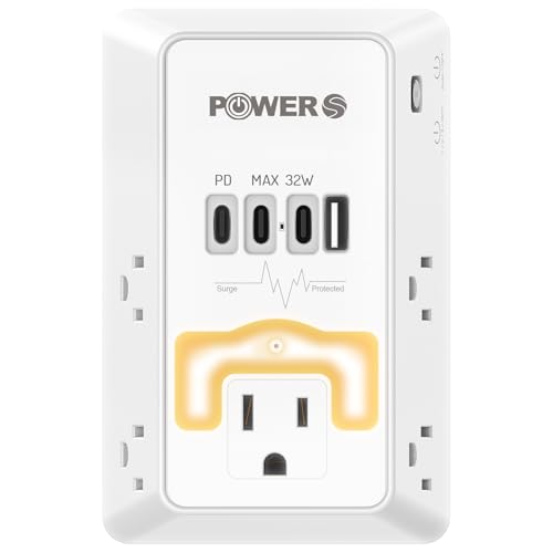 20W PD Fast Charging Wall Outlet with USB Ports (3C1A), Electrical Outlet Extender with Night Light, Surge Protector, Wall Plug Adapter for Multiple Devices, Wall Socket Expander - size: PDL-3C1A