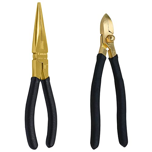 WEDO 2-Piece Brass Pliers Set,8" Snipe Nose Pliers,7" Diagonal Cutting Pliers,Non-Slip Handle - size: 2Pcs-Pliers Set A