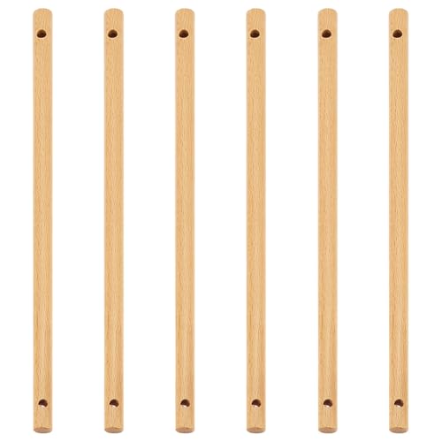 BENECREAT 6PCS Wooden Dowels with Two Holes, 11.8inch Navajo White Round Wooden Rod Sticks for Quilt Wall Hanging, Tapestry, Weaving, DIY Hardwood Craft, Hole: 5.5mm - color: Navajo White