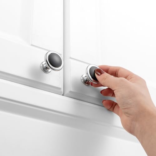 KOOFIZO 10 Pack Black & Chrome Cabinet Knobs, Round Single Hole Pulls 1960s - color: Black + Polished Chrome, size: Knob 1 - 10Pcs, style: Round