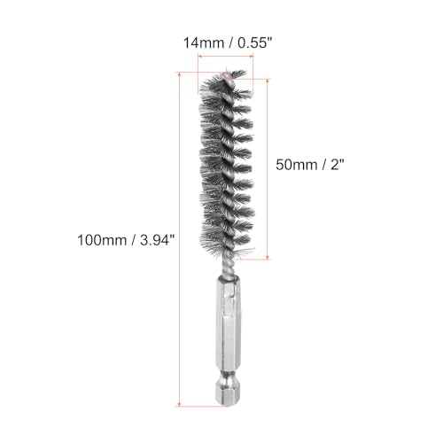 HARFINGTON 6Pcs Stainless Steel Bore Brush 14mm Dia 4" Long Cleaning Twisted Wire Brush with Handle 1/4" Hex Shank for Tubes, Ports, Bearings - size: 14mm