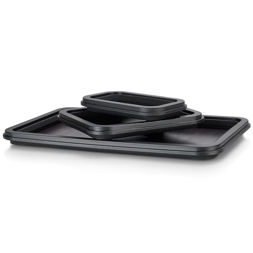 Collapsible Magnetic Parts Tray Set - 3 Different Size Tool Trays - Black - color: Black