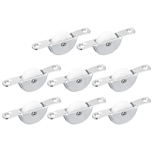 uxcell 25mm Sliding Door Nylon Pulley Furniture Roller Wheels 61mm Hole Distance for Screen Door Wardrobe Cupboard Closet, 8Pcs, White Silver Tone