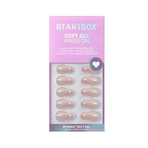 BTArtbox Press On Nails, Peppermint Kiss, Short Almond, French Tip, 32Ct - color: A7-Peppermint Kiss